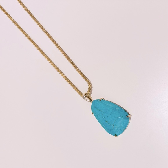 KENDRA SCOTT Sandra Long Gold Necklace w Turquoise Stone Pendant - Picture 2 of 8